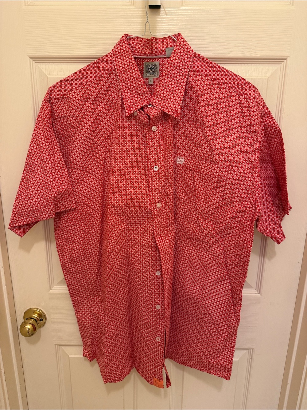Cinch Men's Short-Sleeve Red Geometric Button-Down Shirt